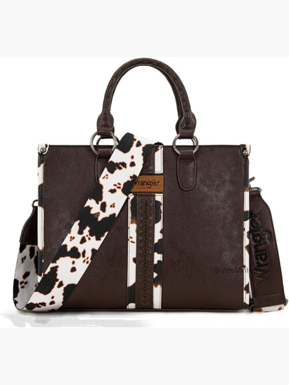 Vegan Leather Wrangler Tote Satchel Braided Top Handle Purse Bag Western Cow